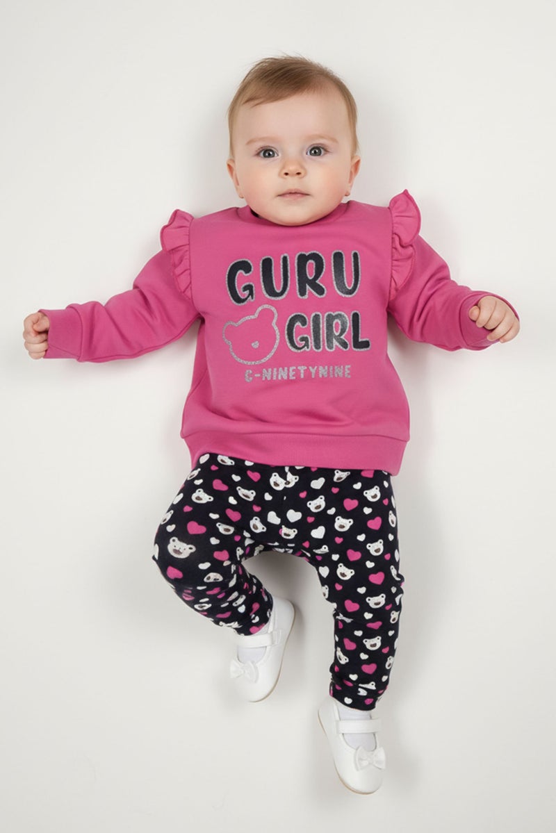 guru G99 By Guru Toddlers Girl 2 Pieces Brand Logo Top With Bottom Set, Multicolor - Image 1